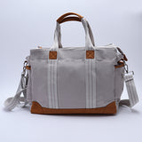 Monogrammed Canvas & Leather Trim Diaper Bag and Changing Mat