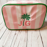 Monogrammed Cabana Stripe Cosmetics Travel Bag