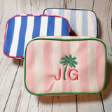 Monogrammed Cabana Stripe Cosmetics Travel Bag