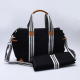 Monogrammed Canvas & Leather Trim Diaper Bag and Changing Mat