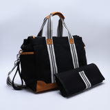 Monogrammed Canvas & Leather Trim Diaper Bag and Changing Mat