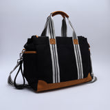 Monogrammed Canvas & Leather Trim Diaper Bag and Changing Mat